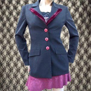 vintage pinstripe blazer with velvet collar bisou bisou michelle bohbot size 6